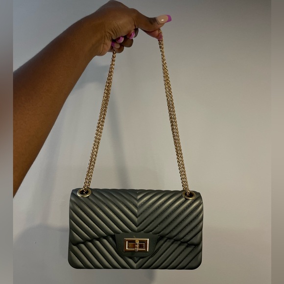 Dark Grey Quilted Chain Bag - Picture 5 of 5